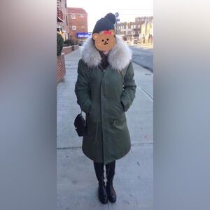 Like new fox fur long parka coat